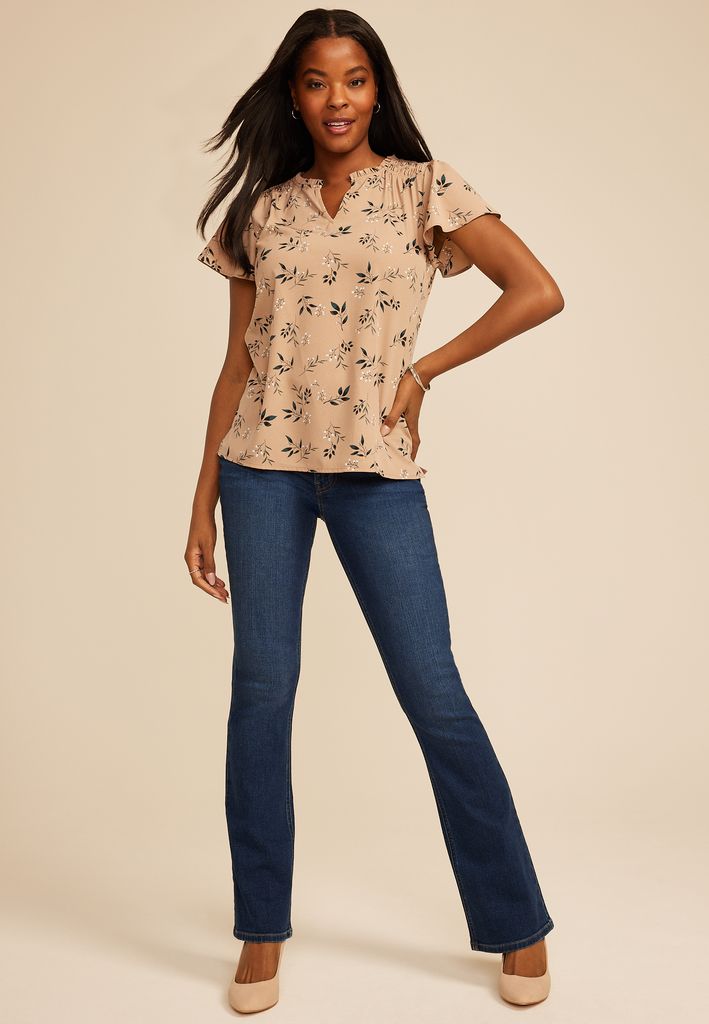 Floral Smocked Shoulder Flutter Sleeve Blouse - Image 3