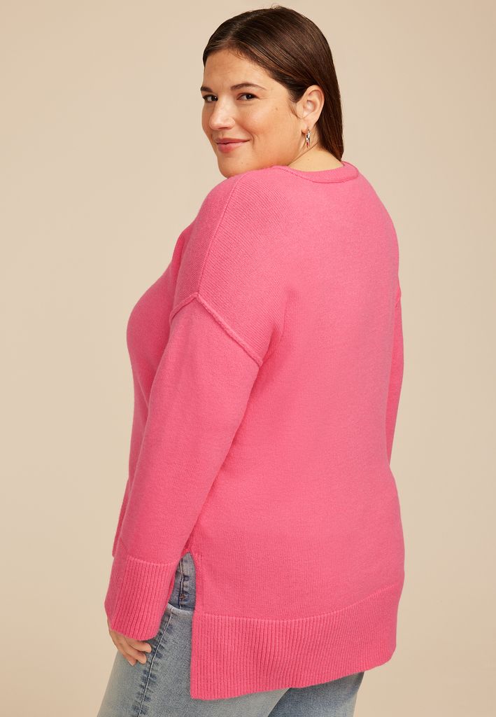 Plus Size Crew Neck Step Hem Sweater - Image 2