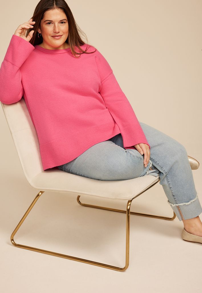 Plus Size Crew Neck Step Hem Sweater - Image 3
