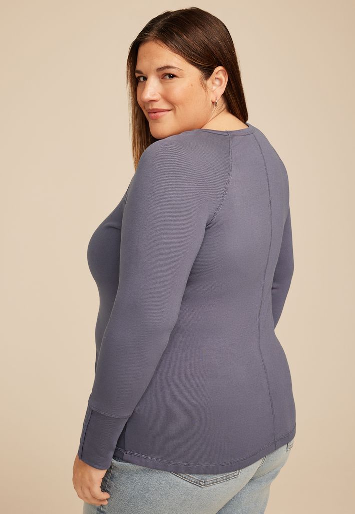 Plus Size Soft Essential Crew Neck Snap Cuff Top - Image 2