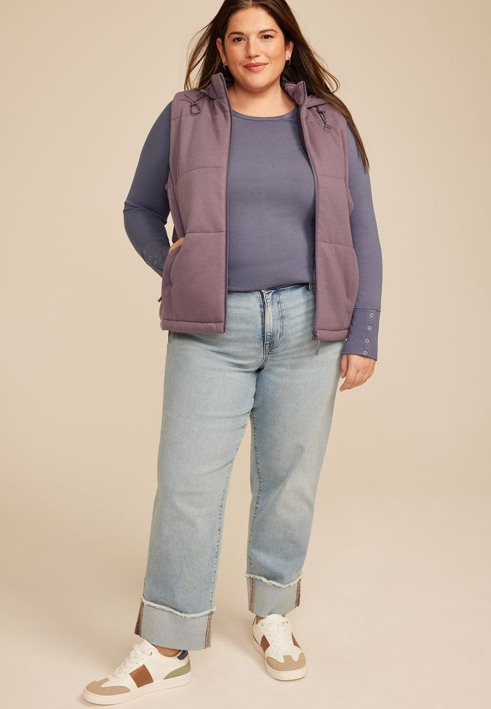 Plus Size Soft Essential Crew Neck Snap Cuff Top - Image 3