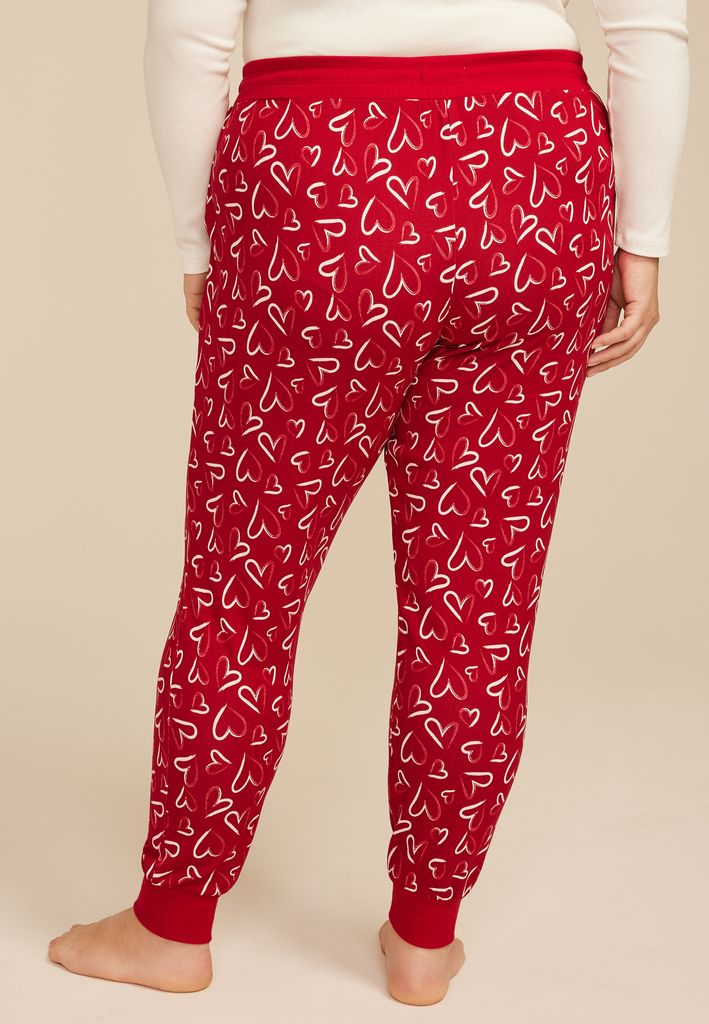 Plus Size Sketch Heart Print Jogger Pajama Pants - Image 2