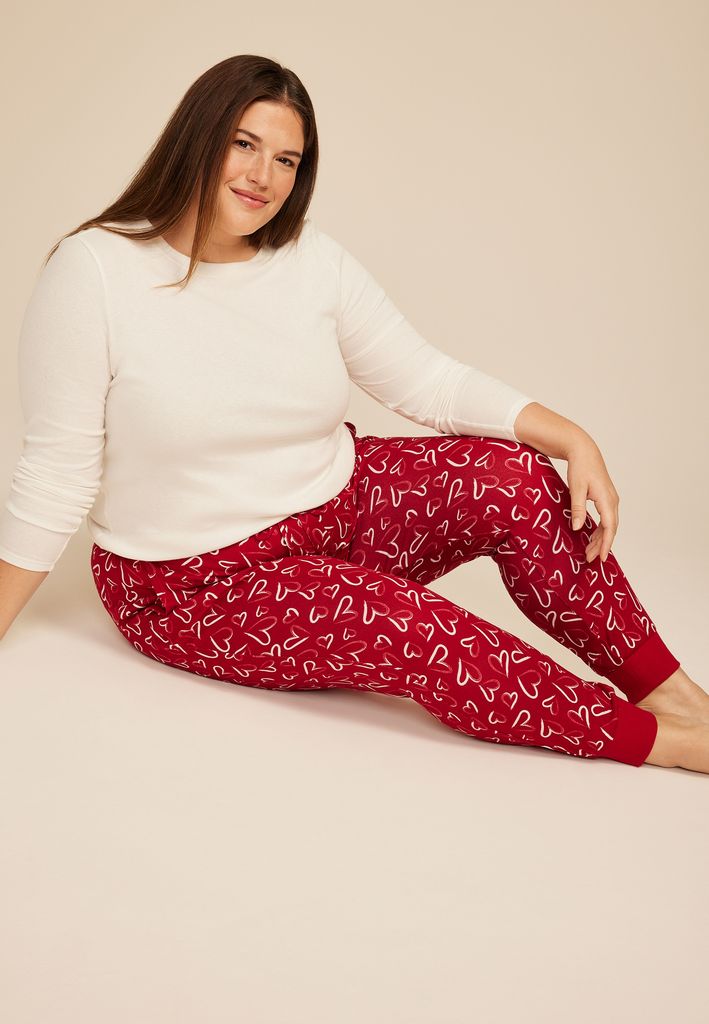 Plus Size Sketch Heart Print Jogger Pajama Pants - Image 3