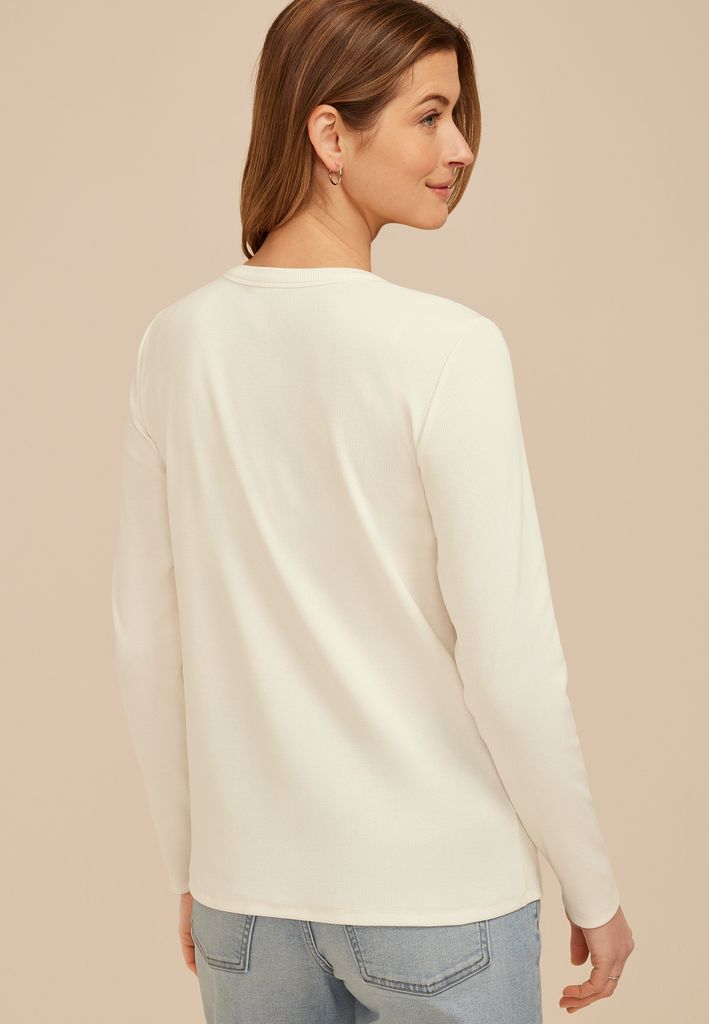Floral Embroidered Henley Long Sleeve Tee - Image 2