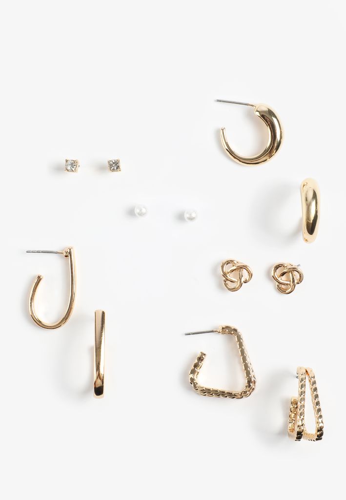 6 pack Gold Studs And Hoops Earring Set - Image 2