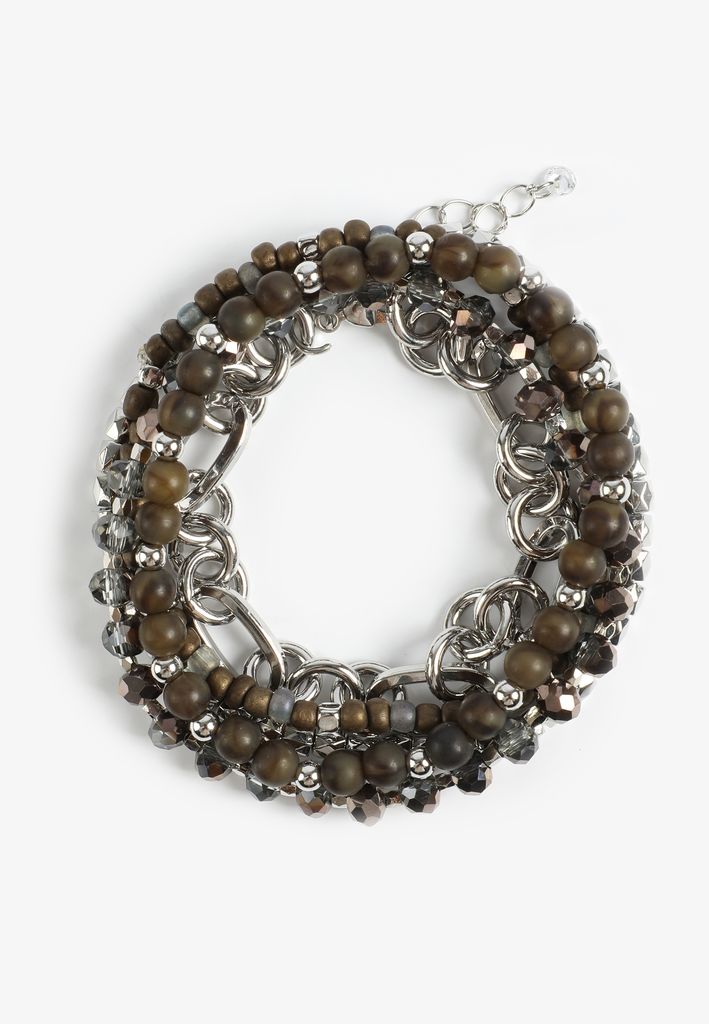 Mixed Beaded Stretch And Silver Link Bracelet Set - Image 2