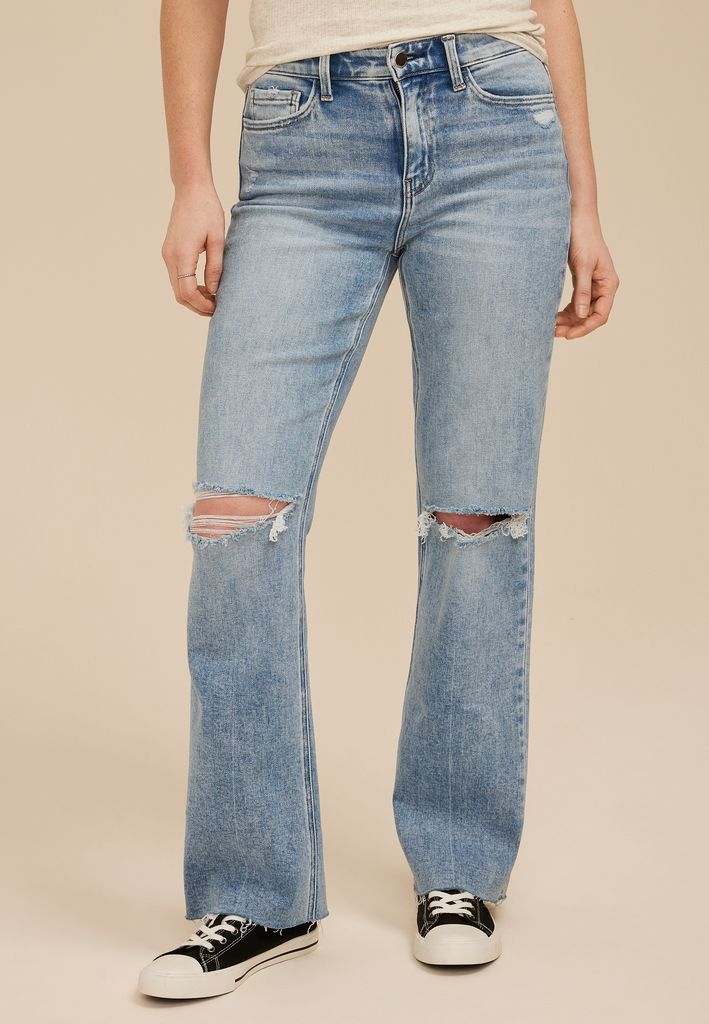 Flying Monkey™ Light High Rise Open Ripped Slim Wide Leg Jean