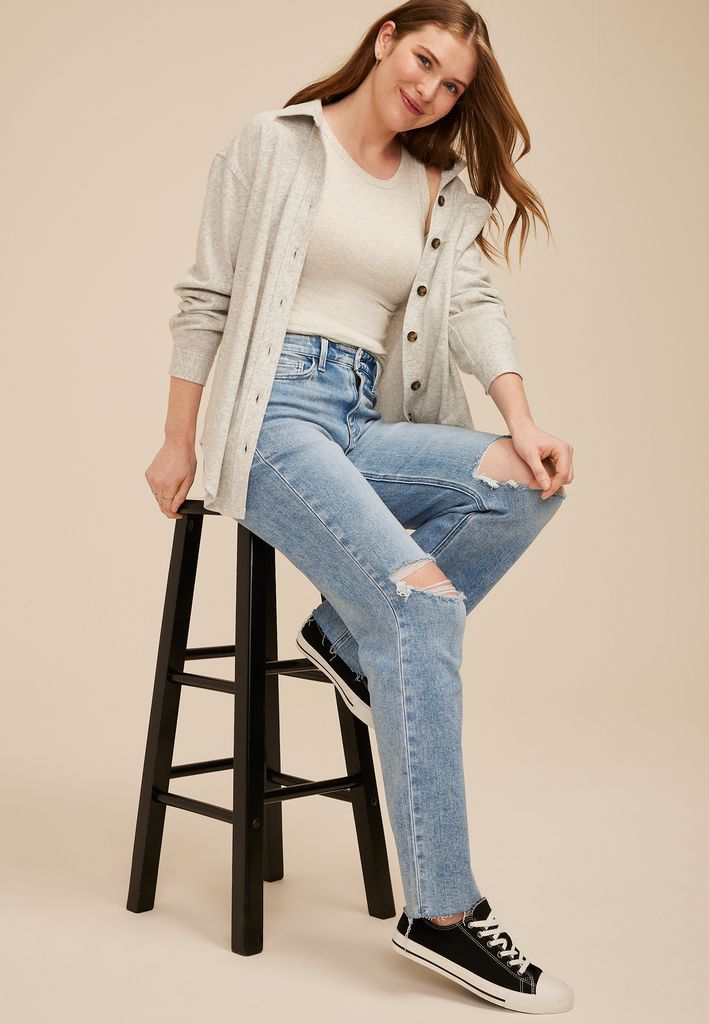 Flying Monkey™ Light High Rise Open Ripped Slim Wide Leg Jean - Image 3